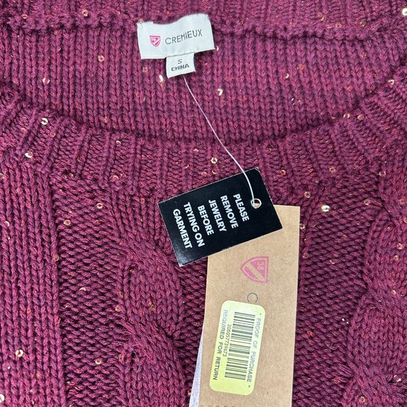 Cremieux Sweater Top Women's Small Round Neck Maroon w/ Gold Sequins NWT - Picture 11 of 13